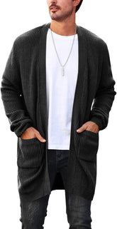 Mens Cardigan Sweater Casual Cable Knit V Neck Open Front Ribbed Long Winter Sweaters